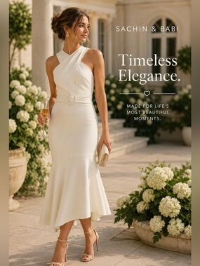 $495 Sachin & Babi Ivory Midi Dress | Quiet Luxury | Bridal Shower  | Size 8 NWT